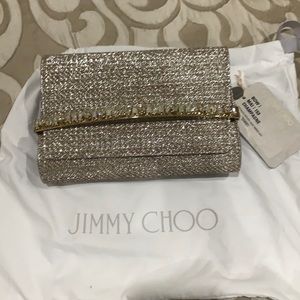 LIKE NEW Jimmy Choo Silver Gold crystal “Bow” clutch